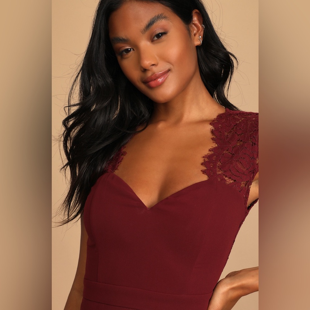 Lulu's Momentous Moments Burgundy Lace Backless Maxi Dress - Size Small - Picture 3 of 14